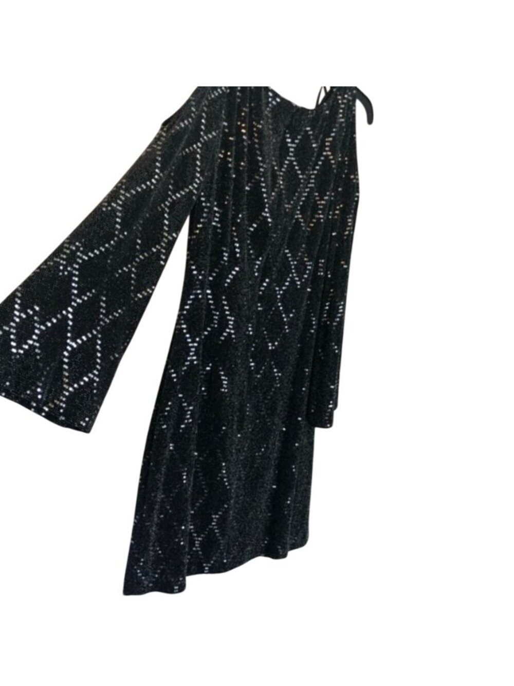 Jessica Howard Cold Shoulder Mini Dress 10 Black Silver Sequin Cocktail Party - Picture 3 of 9